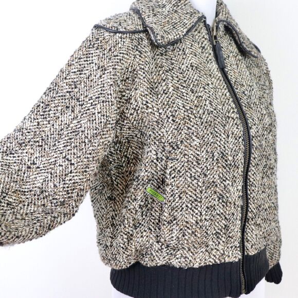 Joie Size S Reille Cotton Wool Blend Bomber Jacket Tweed Caviar Tan - Picture 7 of 11